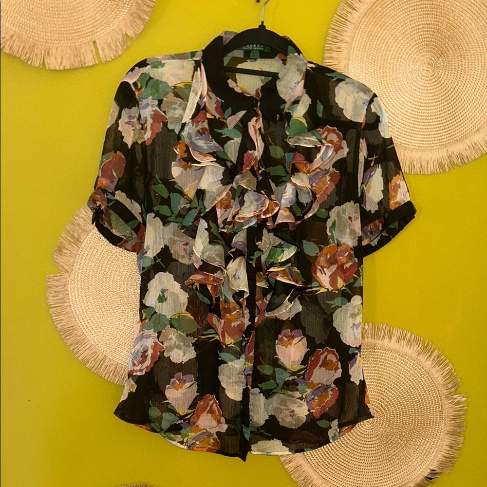 Lauren Ralph Lauren Floral Ruffle Blouse - Black and Multi